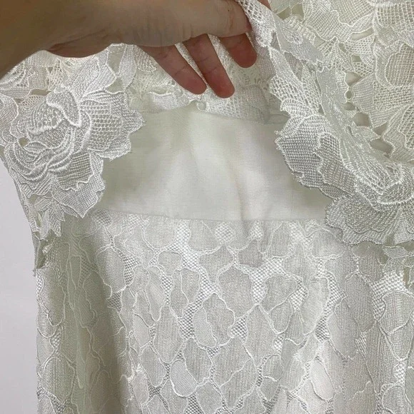 Monique Lhuillier Dress 4 Wht Lace Cocktail High Neck Structured 444209 NWT $598 - Picture 5 of 12